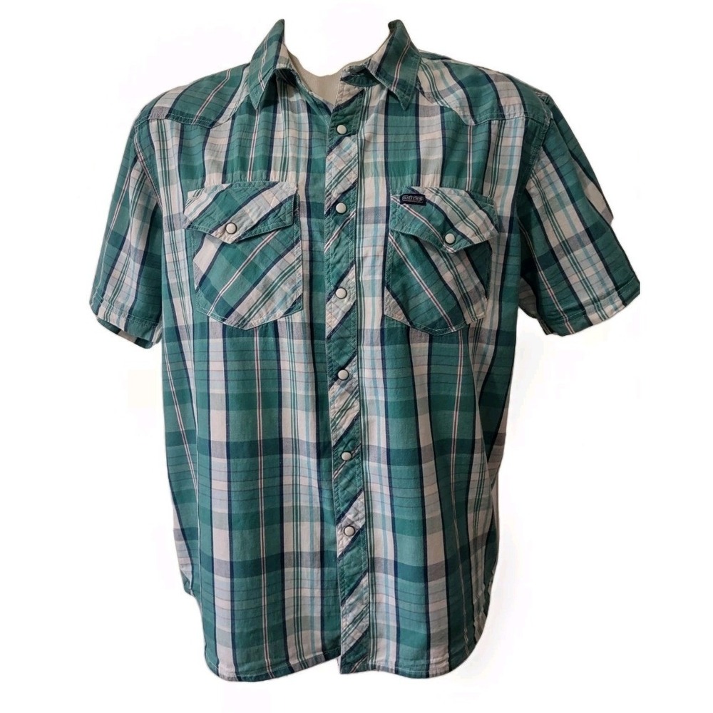 Smith's Workwear Shirt Large Mens Western Plaid Green Snap Gorp‎ Core Cabin Core